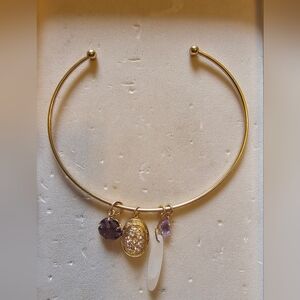 Gold Necklace with Purple and White Charms